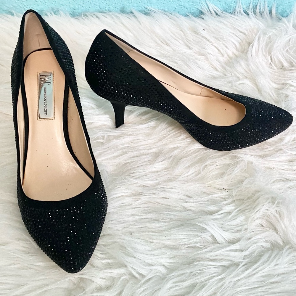 INC black sparkle heels size 8